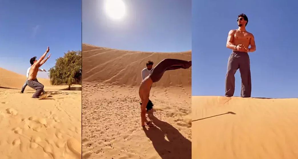 Tiger Shroff तपती रेत में मारने लगे गुलाटी, VIDEO देख फैंस के उड़ गए होश