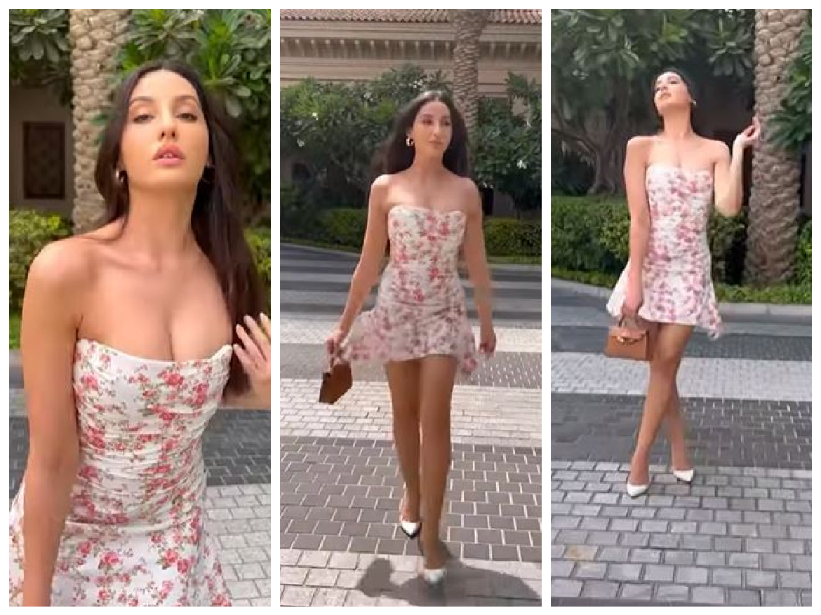 VIRAL VIDEO: Deep Neck Hot Bodycon Dress पहन सड़कों पर घुमती नजर आई Nora Fatehi