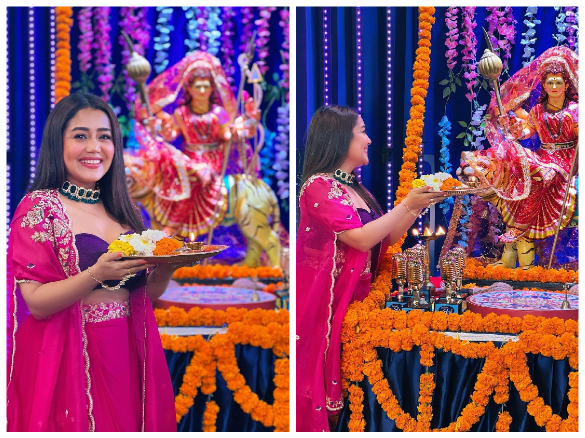 Navratri Special: विवादों के बीच माता रानी के रंग में रंगी नेहा कक्कड़, देखें तस्वीरें