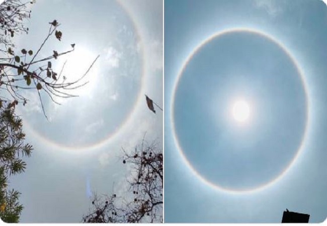 Sun Halo : प्रयागराज के आसमान में दुर्लभ प्रकाशीय घटना ‘रेनबो रिंग ऑफ सन’, देखें Viral Video
