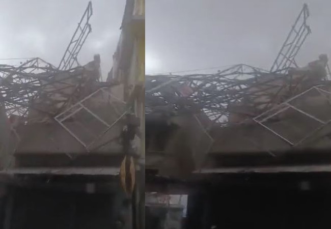 Lucknow Weather: तेज आंधी से हुसैनगंज के लालकुआं में मकान पर गिरा लोहे का होर्डिंग