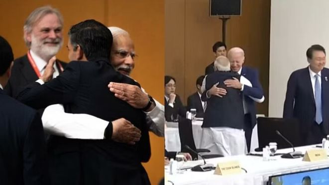 G-7 Summit: जी-7 में कुछ यूं मिले पीएम मोदी से बाइडन और सुनक, गले मिलकर किया अभिवादन