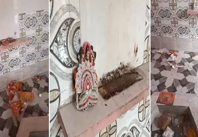 अलीगढ़ में शरारती तत्वों ने मंदिर में घुसकर देवी देवताओं की मूर्तियों को किया खंडित, पुलिस बल तैनात