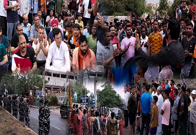 शनि मंदिर की रेलिंग तोड़ने पर जबरदस्त बवाल, अधिकारियों और पुलिस के साथ धक्का-मुक्की