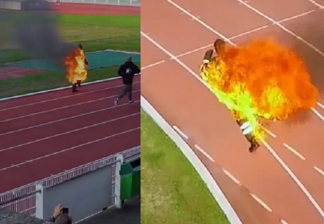 World Record बनाने के लिए खुद को आग लगाकर दौड़ा शख्स, देखें खौफनाक वीडियो