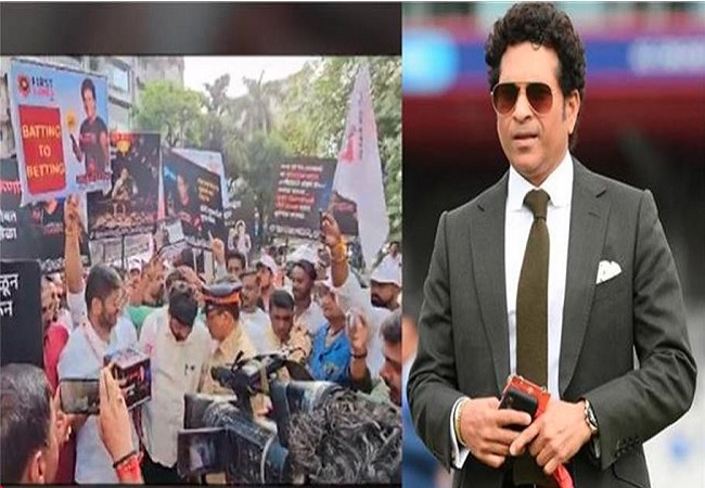 सचिन तेंदुलकर के मुंबई आवास पर विधायक के नेतृत्व में विरोध प्रदर्शन, भारत रत्न वापस कर दें