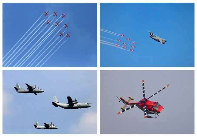Air Show in Bhopal: भारतीय वायुसेना के 91वें स्थापना दिवस पर तेजस, चिनूक और सुखोई ने दिखाए करतब