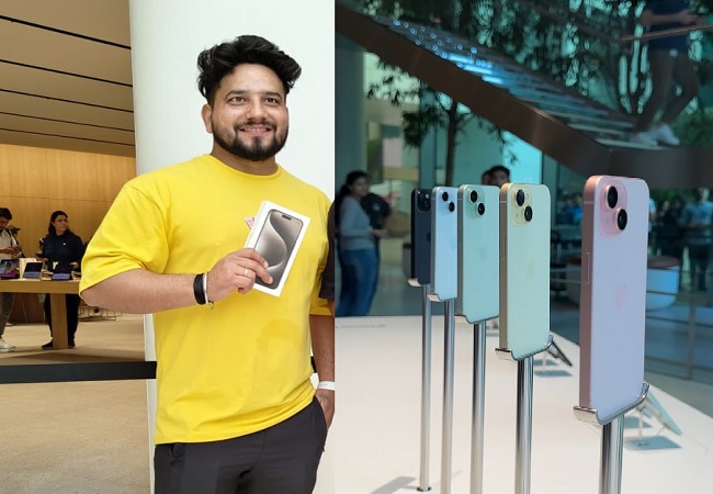 भारत में आईफोन खरीदने के लिए उमड़ी भारी भीड़, इस शख्स के हाथ लगा सबसे पहला iPhone 15 Pro Max