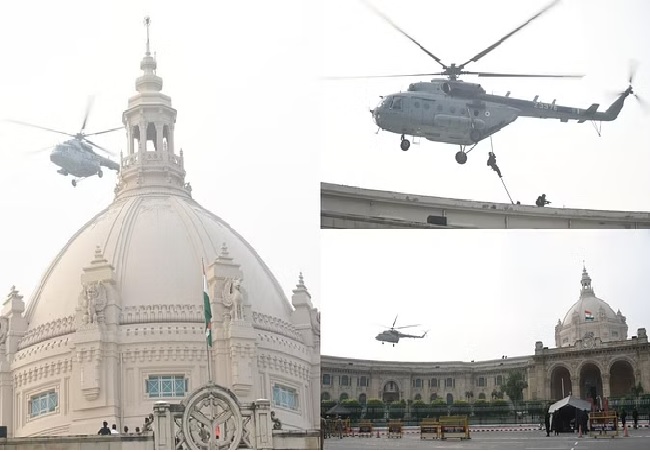 UP Vidhan Sabha Mock Drill : विधान भवन पर हेलीकॉप्टर से उतरे कमांडो, ​टेररिस्ट अटैक को किया नाकाम, देखें वीडियो व तस्वीरें