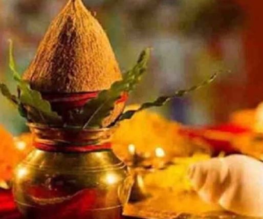 Coconut installed near the idol of Maa Durga during Navratri