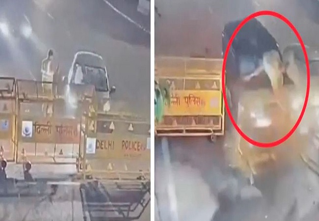 VIDEO : दिल्ली का दिल दहला देने वाला वीडियो वायरल, टक्कर इतनी जोरदार थी कि पुलिस का जवान उछल जाता है हवा में