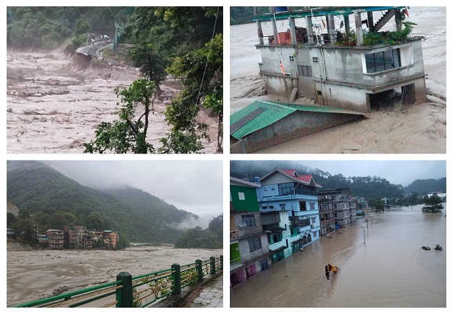 सिक्किम में बादल फटने से तीस्ता नदी में अचानक आयी बाढ़: 8 लोगों की मौत, 22 सेना के जवानों समेत 69 लोग लापता