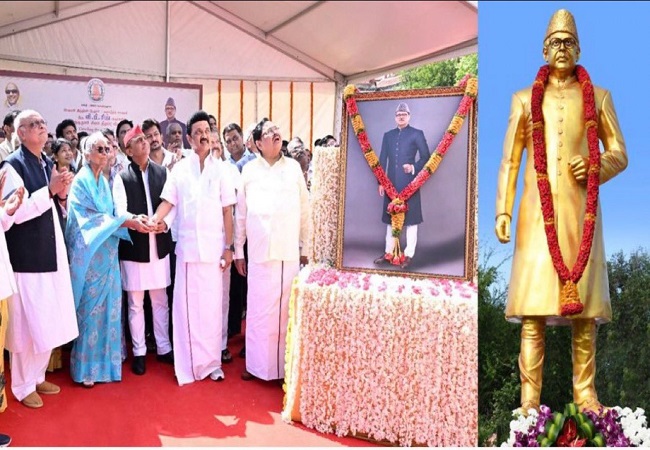 तमिलनाडु के मुख्यमंत्री एमके स्टालिन ने पूर्व प्रधानमंत्री वीपी सिंह की प्रतिमा का चेन्नई में किया अनावरण