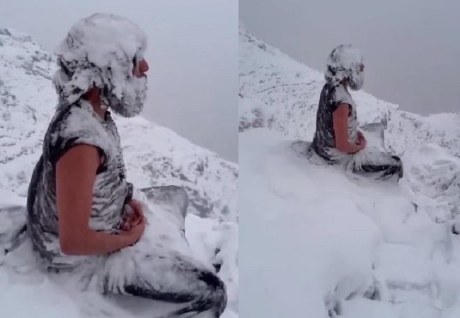 Yogi Video Sadhana amidst snow in minus temperature