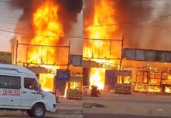 Video: नोएडा में ढाबा समेत कई दुकानों में लगी भीषण आग, इलाके में मचा हड़कंप