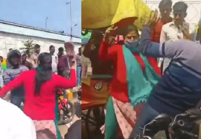 Viral Video: लखनऊ के कमता चौराहे के पास गलत साइड कार चलाकर आ रही महिला ने बाइक से टक्कर लगने पर युवक की जूतों से की पिटाई