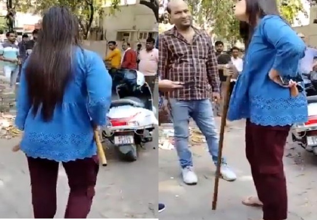 Viral video: स्कूटी से कार की टक्कर पर भड़की महिला ने जमकर काटा बवाल