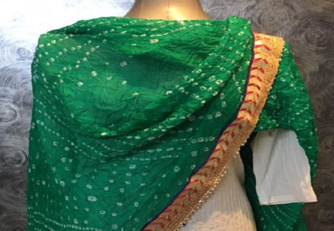 Light Green Rajasthani Bandhani Dupatta in Sawan