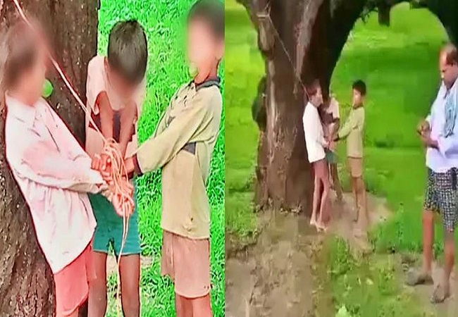 children tied to a tree and beaten brutally