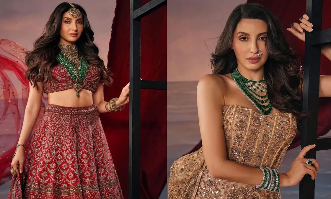 Nora Fatehi Pics: गले में नेकलेस नाक में नथ पहन नोरा फतेही ने लहंगा पहन कराया लेटेस्ट फोटोशूट, देखें तस्वीरें