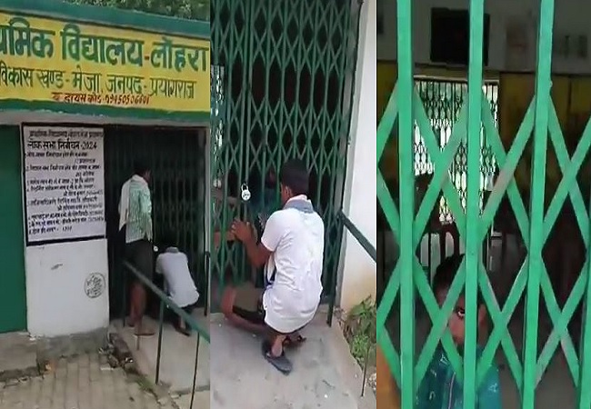 teacher hurriedly locked the child in the school and left.