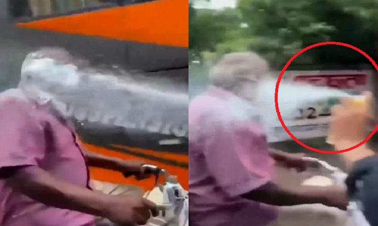 youth sprayed spray on the face of an elderly man riding a bicycle