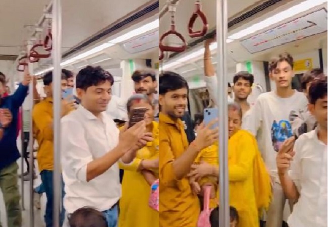 video of bhajan and chanting of Jai Mata in Delhi Metro goes viral