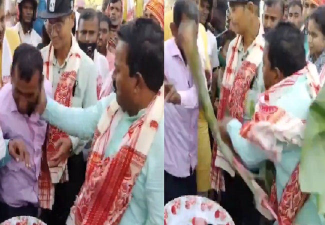 Video- लाल की जगह गुलाबी रिबन देख विधायक हुए आगबबूला; पहले कर्मचारी को जड़ा थप्पड़, फिर केले के पौधे से पीटा
