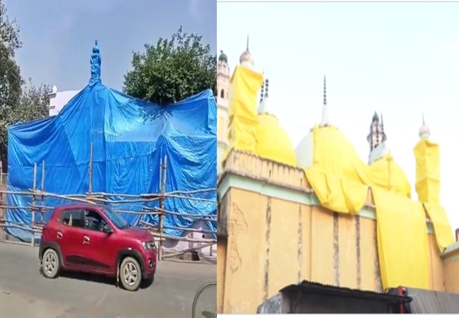 शाहजहांपुर में तिरपाल से ढकी गयीं मस्जिदें, ‘लाट साहब होली’ से पहले भारी पुलिस फोर्स तैनात