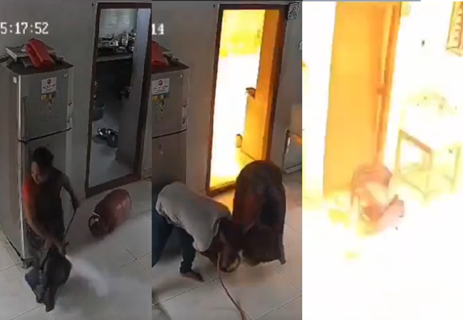 Viral Video: सिलेंडर से गैस लीक होने लगी तो भागी महिला; दोबारा चेक करने लौटी तो अचानक पूरे घर में फैल गयी आग