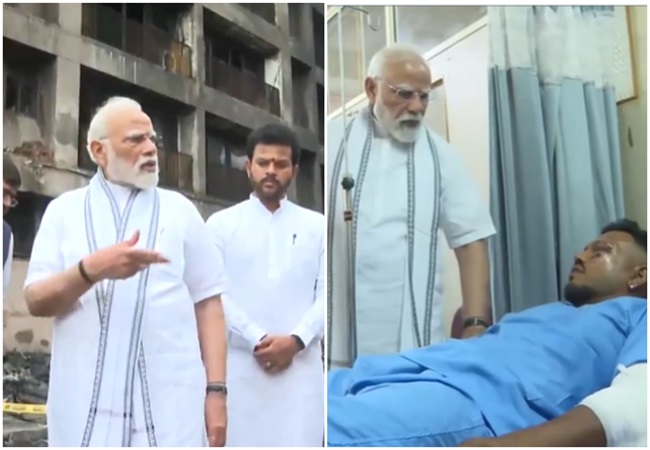 PM मोदी ने अहमदाबाद में प्लेन क्रैश वाली जगह का किया दौरा, सिविल अस्पताल में घायलों का जाना हालचाल