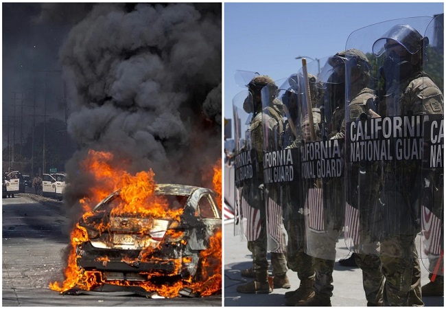 Los Angeles Protests : US गृह युद्ध की ओर? जल रहा है डोनाल्ड ट्रंप का देश,अमेरिकी झंडे पर थूका और फिर जलाया