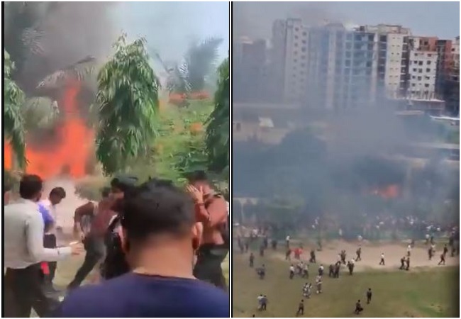 VIDEO : बांग्लादेशी वायुसेना का एफ-7 लड़ाकू विमान स्कूल पर गिरा, एक की मौत