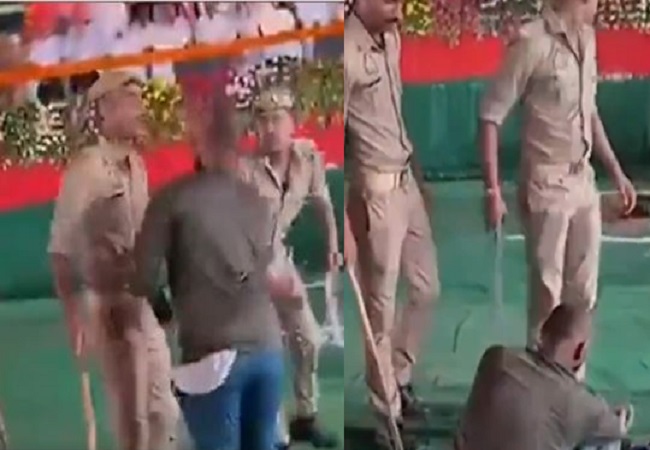 आजमगढ़ में अखिलेश यादव की सुरक्षा में हुई चूक, मंच के पास पहुंचे युवक को पुलिस ने दबोचा
