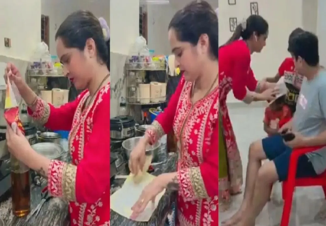 Viral Video : पैसा वसूल करना कोई इस महिला से सीखे , तेल का पैकेट काटने के बाद इन्होने ने एक-एक बूंद का कर डाला हिसाब