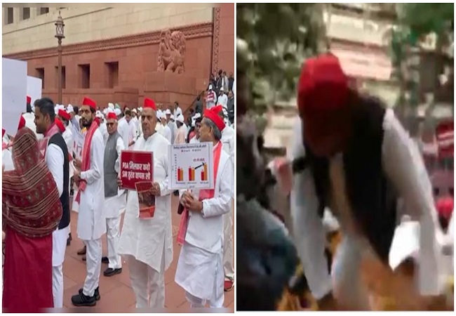 VIDEO : SIR पर विरोध मार्च के दौरान अखिलेश यादव का अलग ही मिजाज देखने को मिला, बोले-जनता का वोट चोरी होने से बचाने के लिए बैरिकेडिंग से कूदा