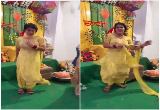 Desi Bhabhi Dance VIDEO : हल्दी फंक्शन में भाभी ने ‘नो एंट्री’ गाने पर झूमकर किया डांस, कातिल अदाओं को देख लोग हुए दीवाने