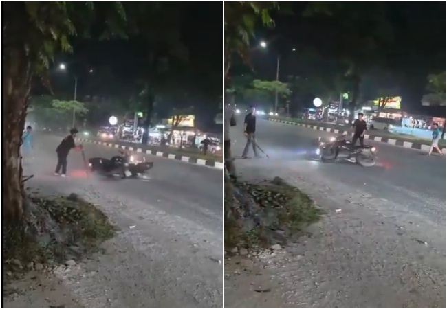 Video- जोरदार भिड़ंत के बाद आपस में फंसी बाइक, फिर चकरी की तरह गोल-गोल लगी नचाने; राहगीरों के उड़े होश