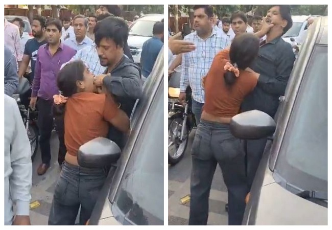 वायरल वीडियो: पत्नी ने बीच सड़क पति की गर्दन पकड़ मारे कई थप्पड़- राहगिरों ने दोनों को पुलिस को सौपा