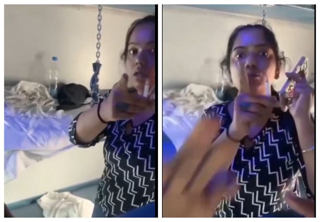 वायरल वीडियो: एसी कोच में बर्थ पर बैठ युवती पी रही सिगरेट, यात्रियों ने किया मना तो करने लगी बहस