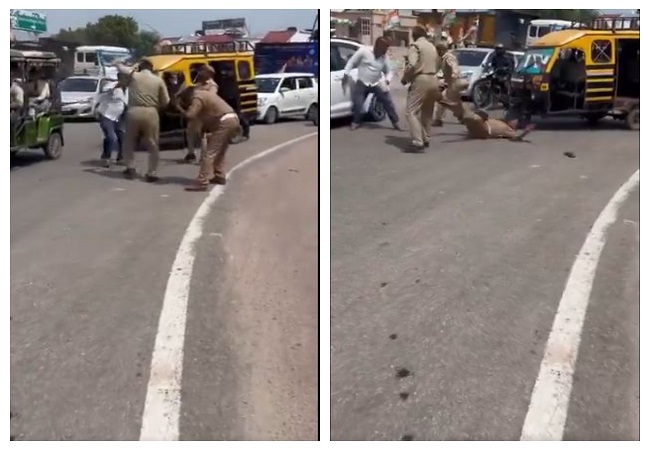 वायरल वीडियो- नशे में घुत ई रिक्शा चालक ने टीएसआई सहित तीन पुलिस कर्मियों को पीटा