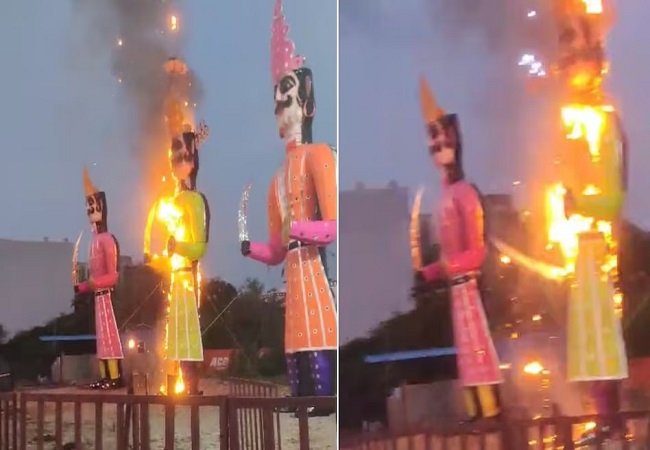 Video : नशे में धुत युवक-युवती ने सुबह- सुबह ही रावण का कर दिया दहन, ग्राउंड पर पहुंचे सिगरेट सुलगाई और पुतले में लगा दी आग