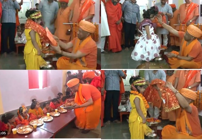 सीएम योगी ने मां भगवती की पूजा के साथ किया कन्या पूजन