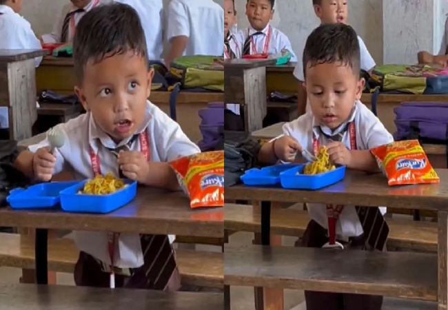 Viral Video : क्लास में अकेले लंच करते बच्चे का Video हुआ वायरल , यूजर्स दे रहे फनी रिएक्शन