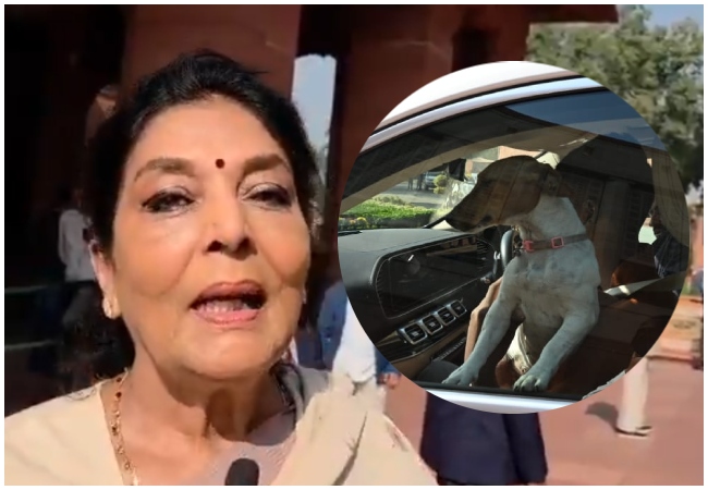 Video- कुत्ता लेकर संसद पहुंची कांग्रेस नेता रेणुका चौधरी, भाजपा ने विरोध किया तो सांसद बोलीं- असली काटने वाले तो पार्लियामेंट में हैं बैठे