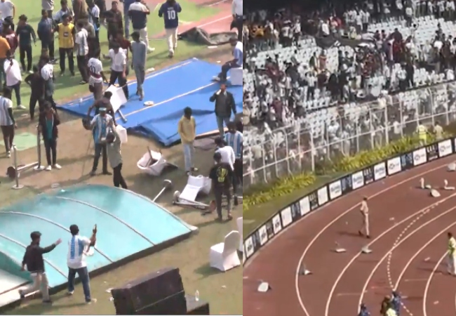 Video: Messi के जल्दी जाने पर भड़के इंडियन फुटबॉल फैन, सॉल्ट लेक स्टेडियम में जमकर मचाई तोड़ फोड़