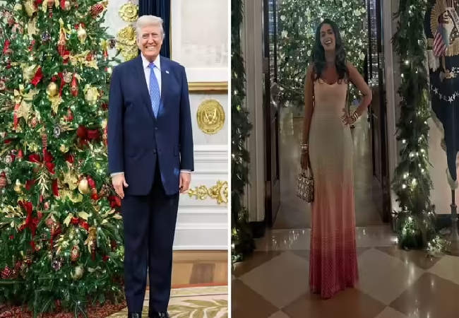 ट्रंप के शाही क्रिसमस डिनर में दिखा 49 साल की कुंवारी भारतीय बेटी का जलवा , चमचमाती ड्रेस में छाईं मल्लिका