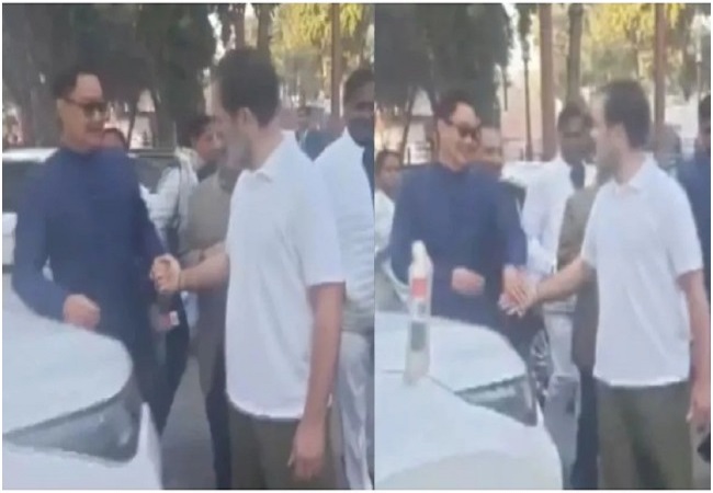 VIDEO-जब संसद के बाहर टकराए राहुल गांधी और किरेन रिजिजू, देखिए फिर क्या हुआ?