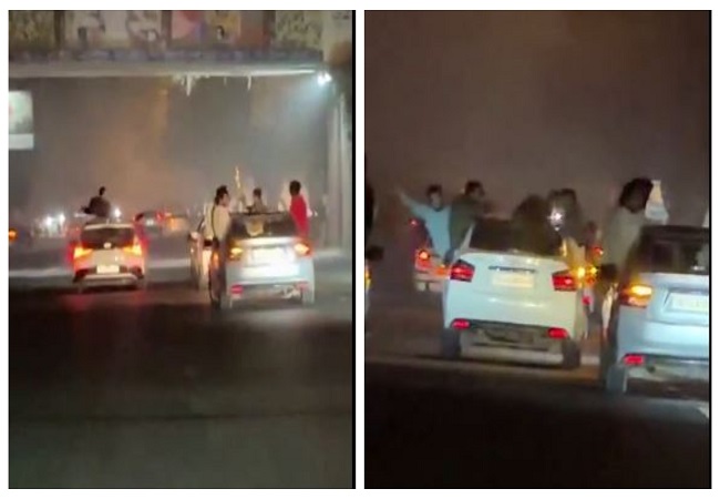 कार से सड़क पर युवक कर रहे थे जानलेवा स्टंट, वीडियो हुआ वायरल, पुलिस ने सिखाया सबक