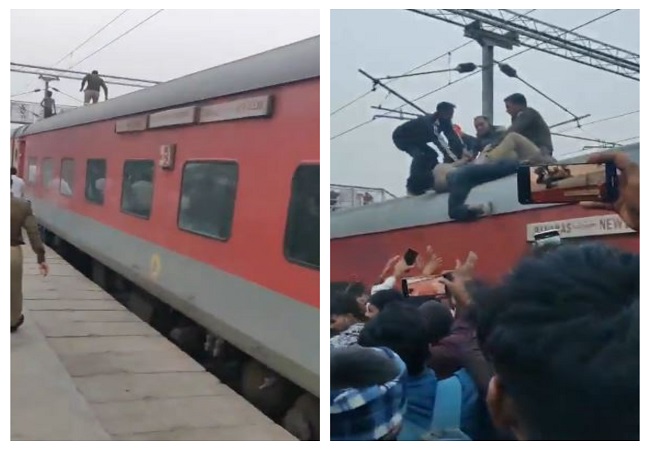 VIDEO: चलती हुई ट्रेन की छत पर चढ़ कर युवक लगा दौड़ने, 40 मिनट के रेस्क्यू के बाद जीआरपी ने उतारा नीचे, प्रभावित हुई छह ट्रेने
